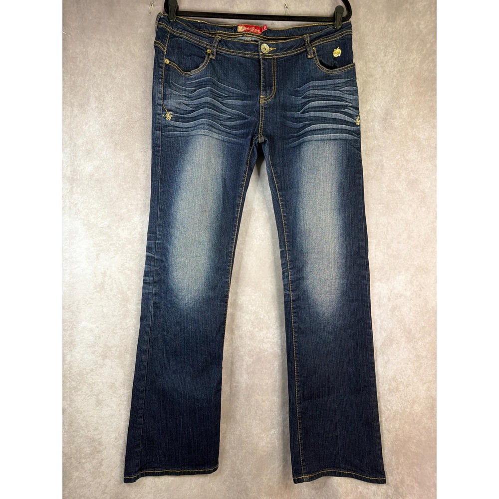 Y2K Apple Bottoms Jeans Women 13/14 Blue Dark Wash Embroidered Bootcut Denim